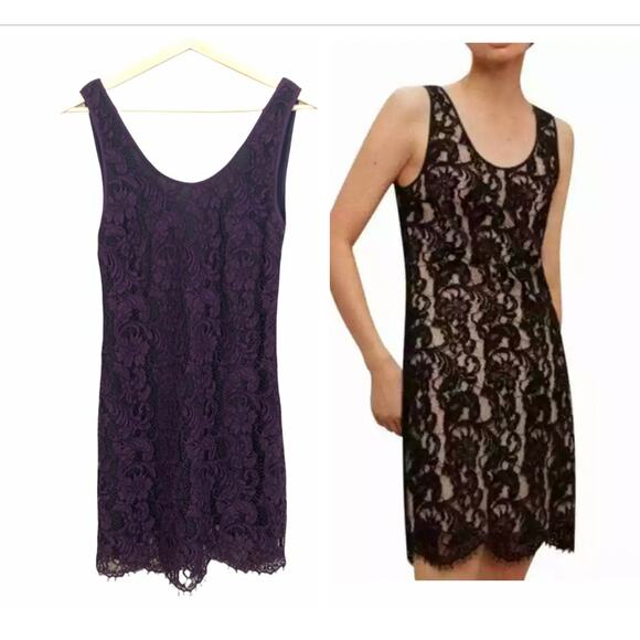 Wilfred Aritzia Purple Lace Sheath Sleeveless Scallop Hem Mini Dress XS Bodycon - Picture 1 of 9